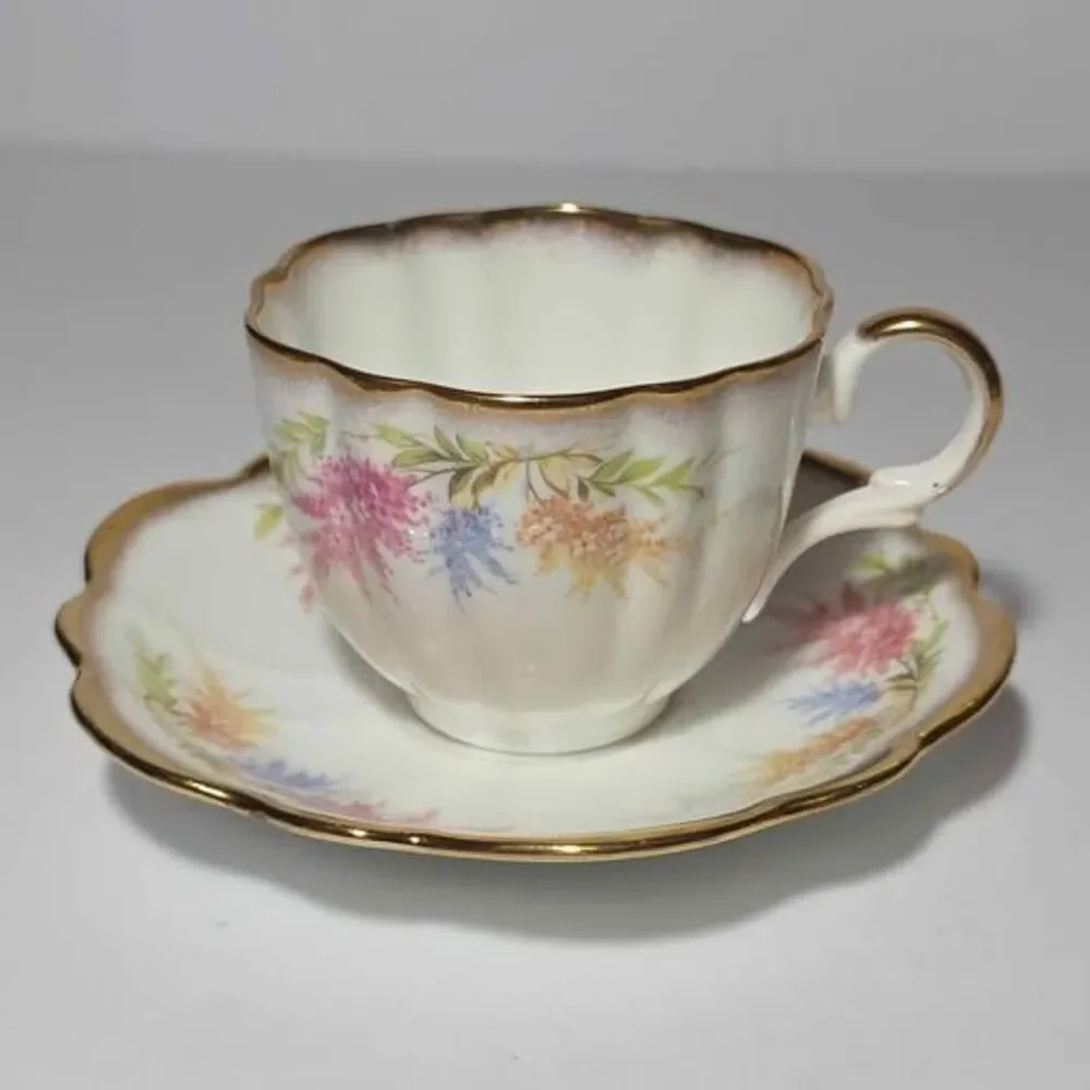 Kent Teacup and Saucer Pink Blue Orange Flowers Vintage